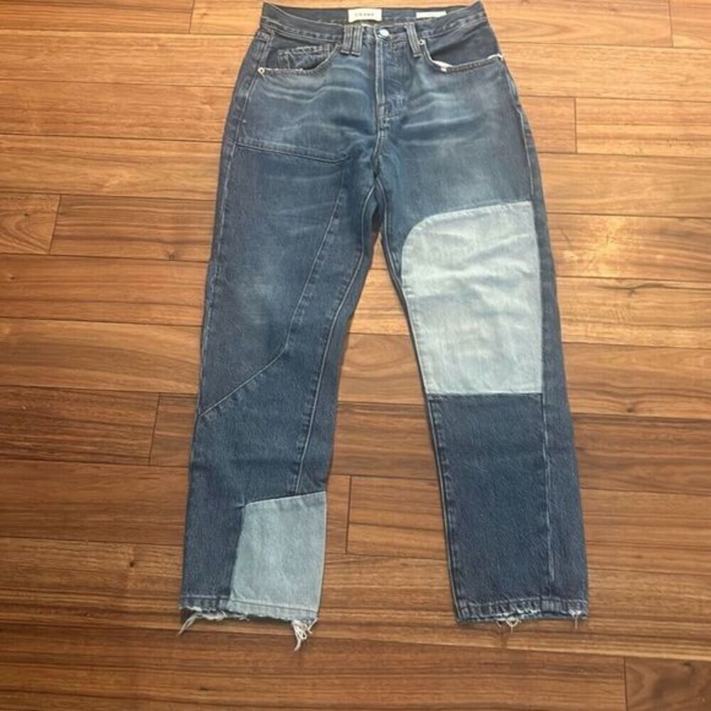 FRAME LE original patchwork denim jeans. Straight ankle length jeans